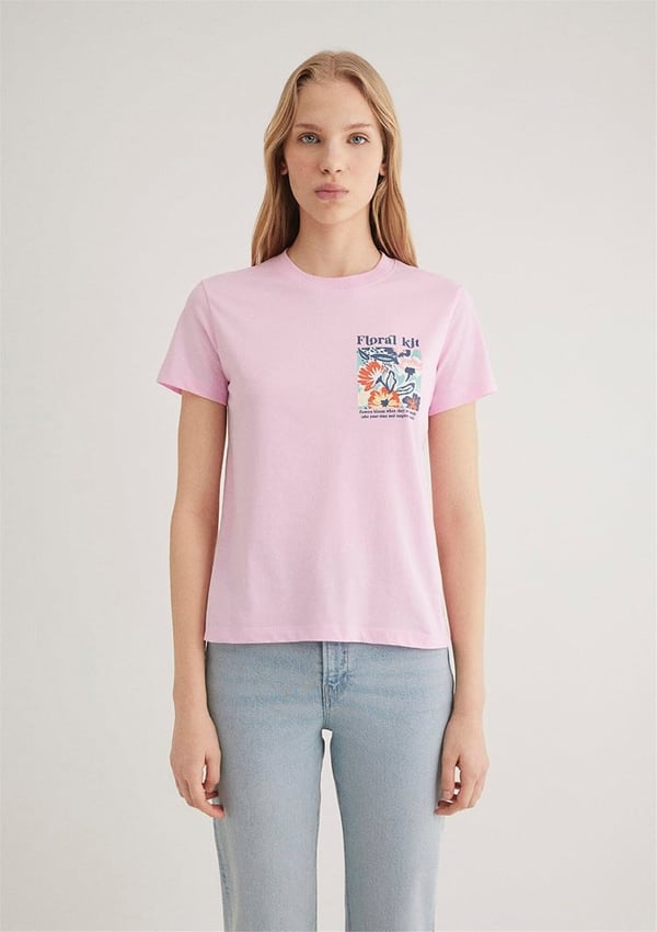 Mavi cicEK BASKiLi GRAFiK TİŞÖRT Lilac Sachet Lila Kadın T-Shirt