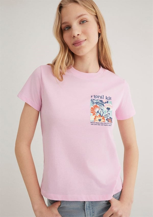 Mavi cicEK BASKiLi GRAFiK TİŞÖRT Lilac Sachet Lila Kadın T-Shirt