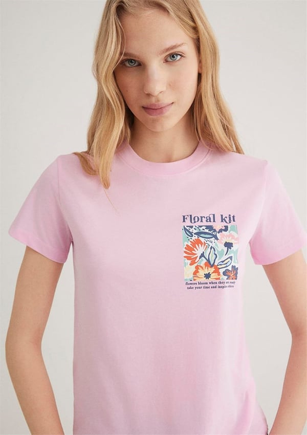 Mavi cicEK BASKiLi GRAFiK TİŞÖRT Lilac Sachet Lila Kadın T-Shirt