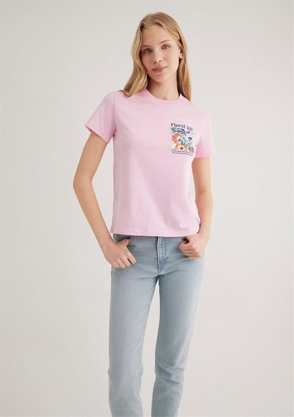 Mavi cicEK BASKiLi GRAFiK TİŞÖRT Lilac Sachet Lila Kadın T-Shirt