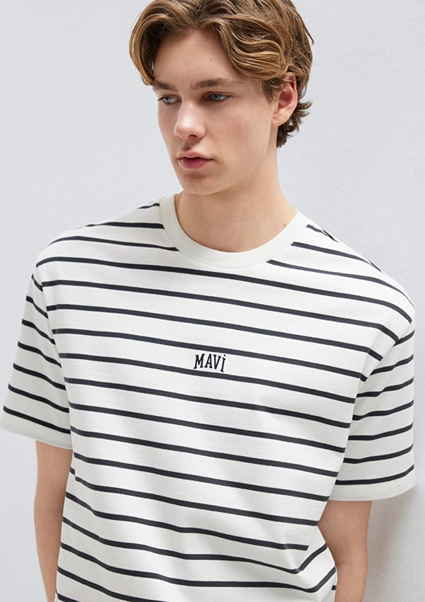 Mavi ÇİZGİLİ MAVİ LOGO TİŞÖRT Phantom Stripe Beyaz Erkek T-Shirt