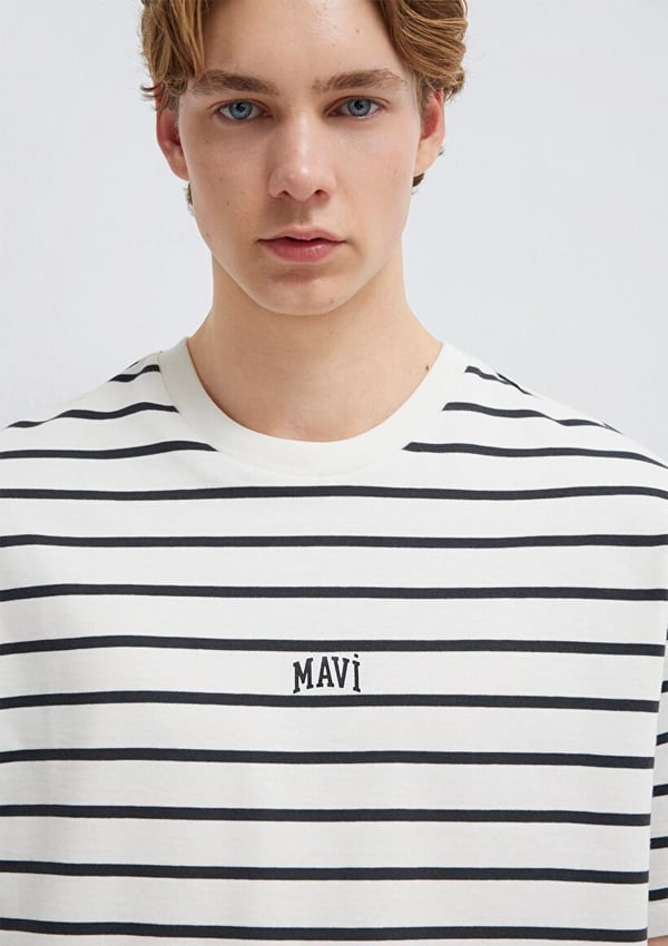 Mavi ÇİZGİLİ MAVİ LOGO TİŞÖRT Phantom Stripe Beyaz Erkek T-Shirt