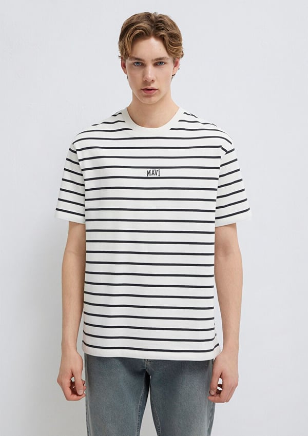 Mavi ÇİZGİLİ MAVİ LOGO TİŞÖRT Phantom Stripe Beyaz Erkek T-Shirt