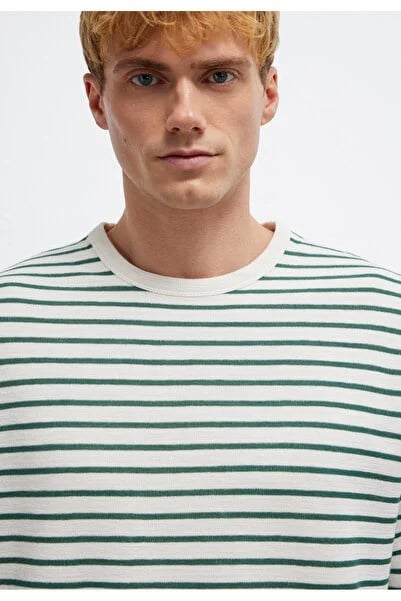 Mavi ÇİZGİLİ UZUN KOL TİŞÖRT Bistro Green Yeşil Erkek T-Shirt