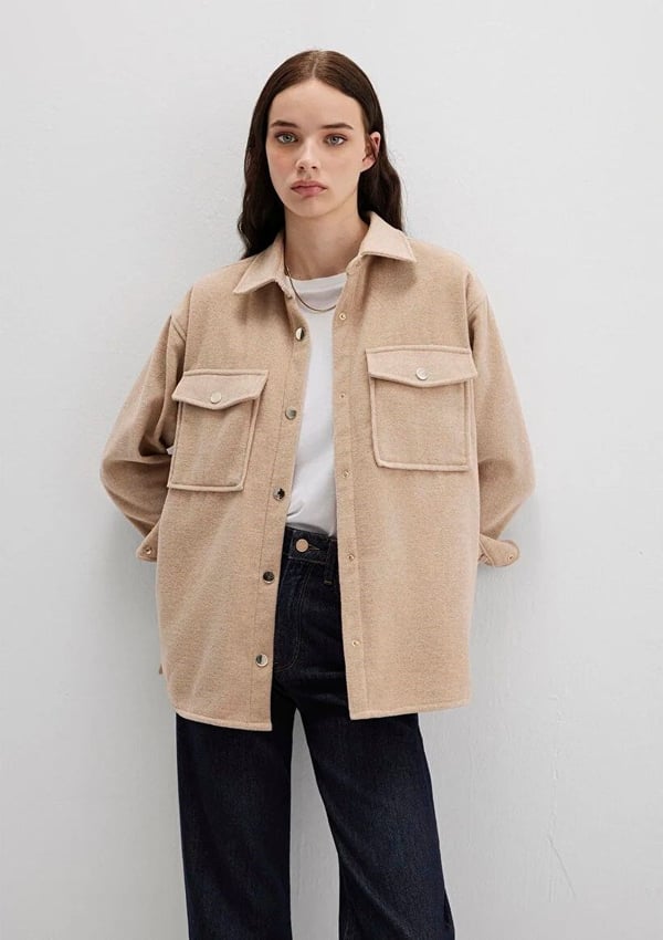 Mavi DOKUMA OVERSHiRT Yulaf Melanj Bej Kadın Gömlek