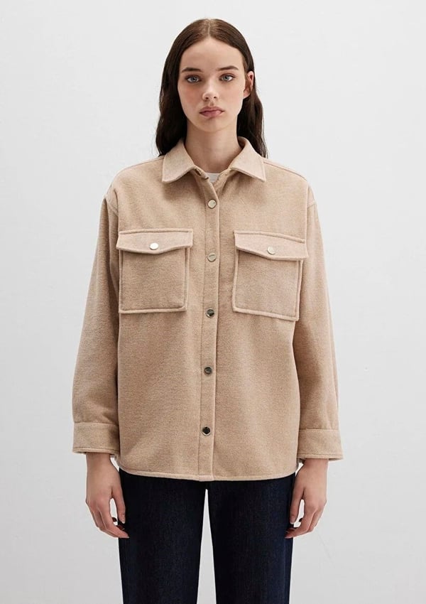 Mavi DOKUMA OVERSHiRT Yulaf Melanj Bej Kadın Gömlek