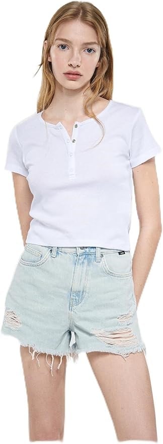 Mavi DUÄžME DETAYLi CROP Beyaz Beyaz Kadın T-Shirt