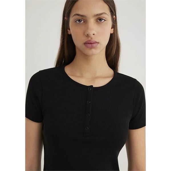 Mavi DUÄžME DETAYLi CROP Siyah Siyah Kadın T-Shirt
