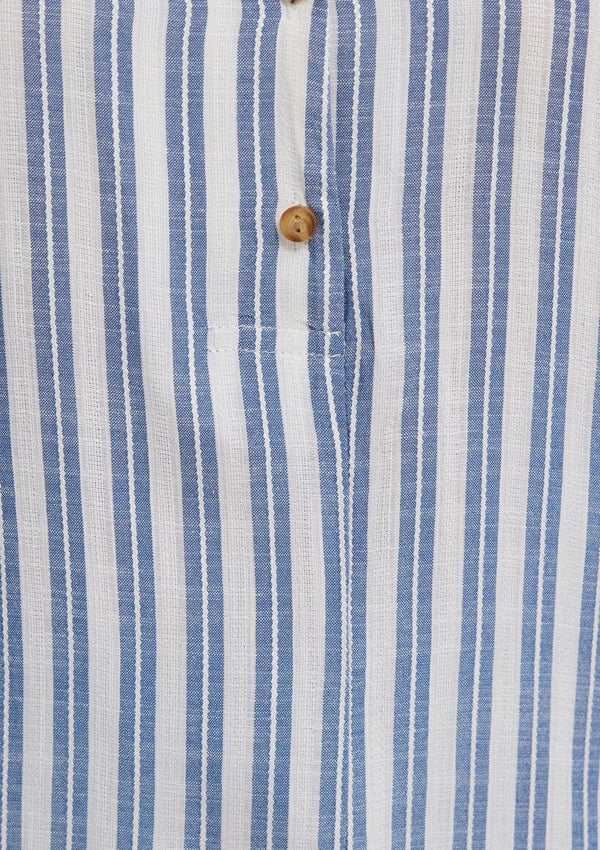 Mavi DÜĞME DETAYLI BLUZ İndigo Çizgili Mavi Kadın Bluz