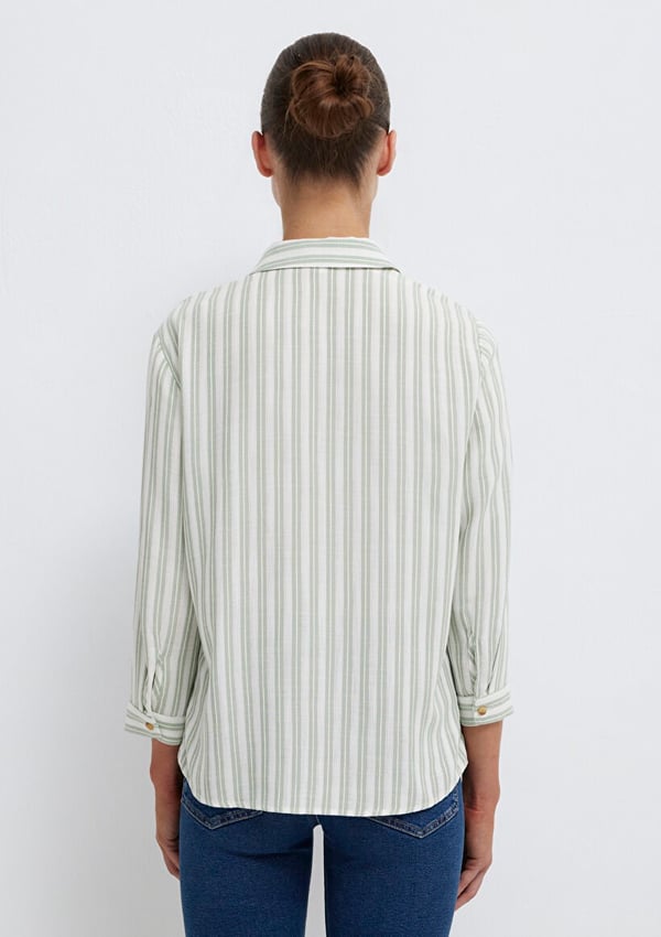 Mavi DÜĞME DETAYLI BLUZ Slate Grey Stripe Yeşil Kadın Bluz