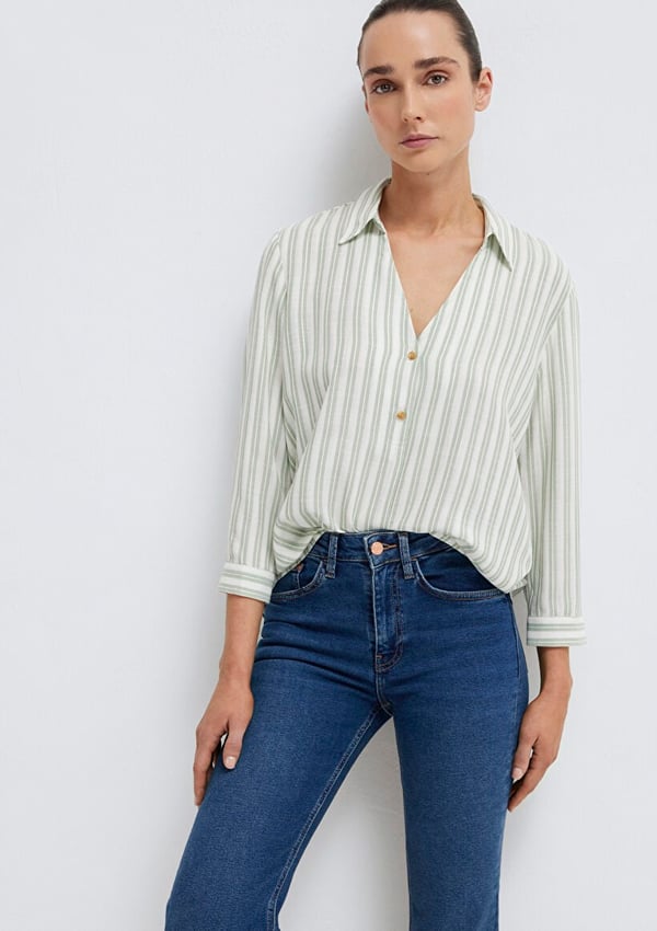 Mavi DÜĞME DETAYLI BLUZ Slate Grey Stripe Yeşil Kadın Bluz