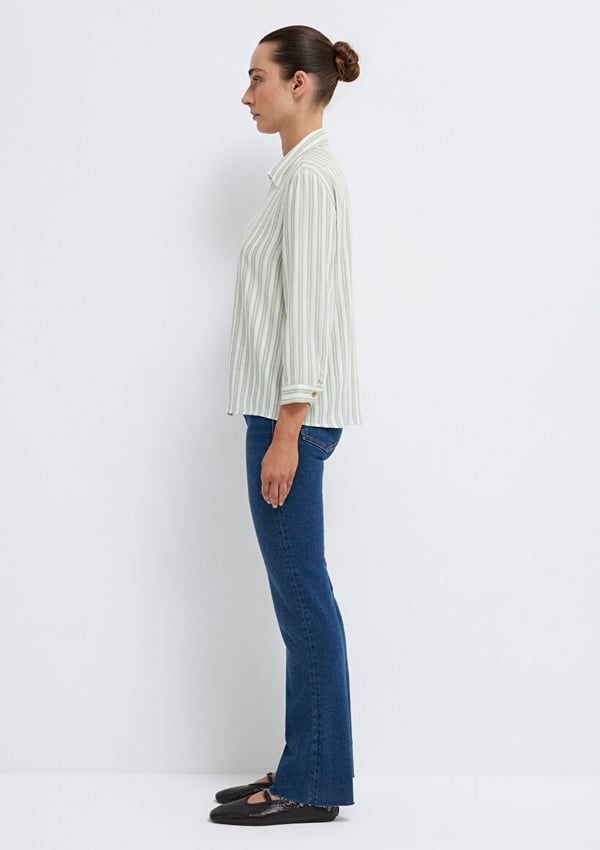Mavi DÜĞME DETAYLI BLUZ Slate Grey Stripe Yeşil Kadın Bluz