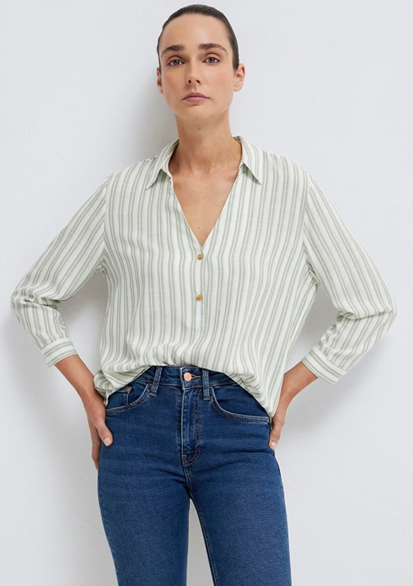 Mavi DÜĞME DETAYLI BLUZ Slate Grey Stripe Yeşil Kadın Bluz