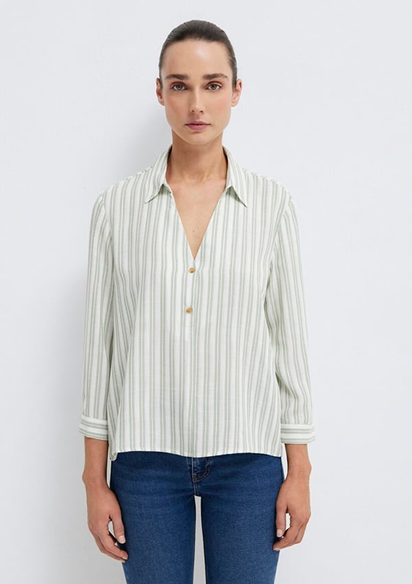 Mavi DÜĞME DETAYLI BLUZ Slate Grey Stripe Yeşil Kadın Bluz