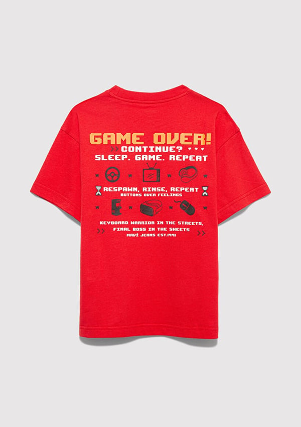 Mavi GAME OVER BASKILI TİŞÖRT Koyu Kırmızı Kırmızı Erkek Çocuk T-Shirt