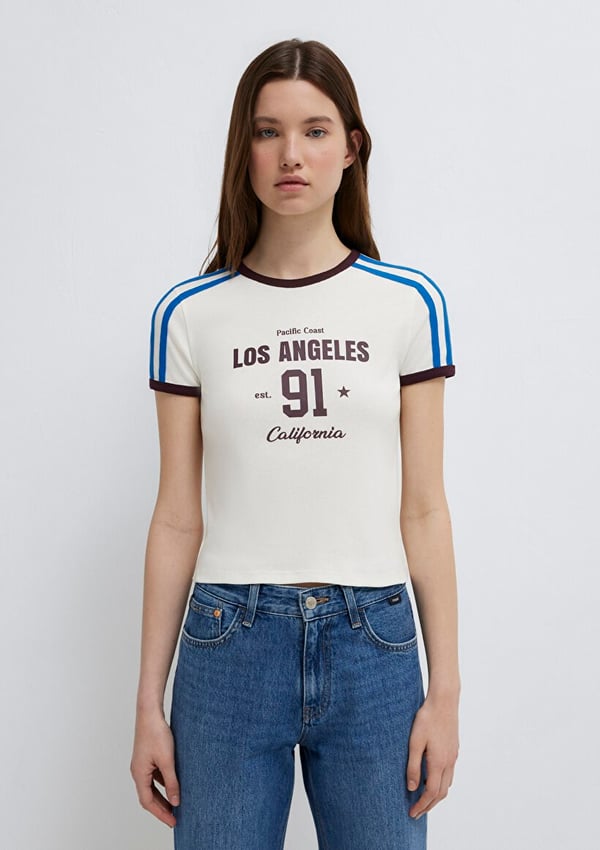 Mavi GRAFİK BASKILI MODELLİ TİŞÖRT Hindistan Beyaz Kadın T-Shirt