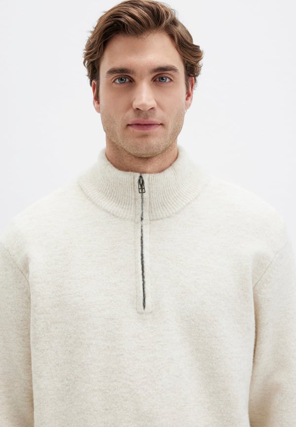 Mavi HALF ZiP KAZAK Beige Melange Bej Erkek Kazak