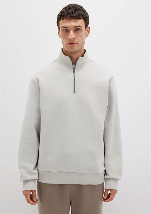 Mavi HALF ZiP SWEATSHiRT Acik Gri Gri Erkek Sweatshirt
