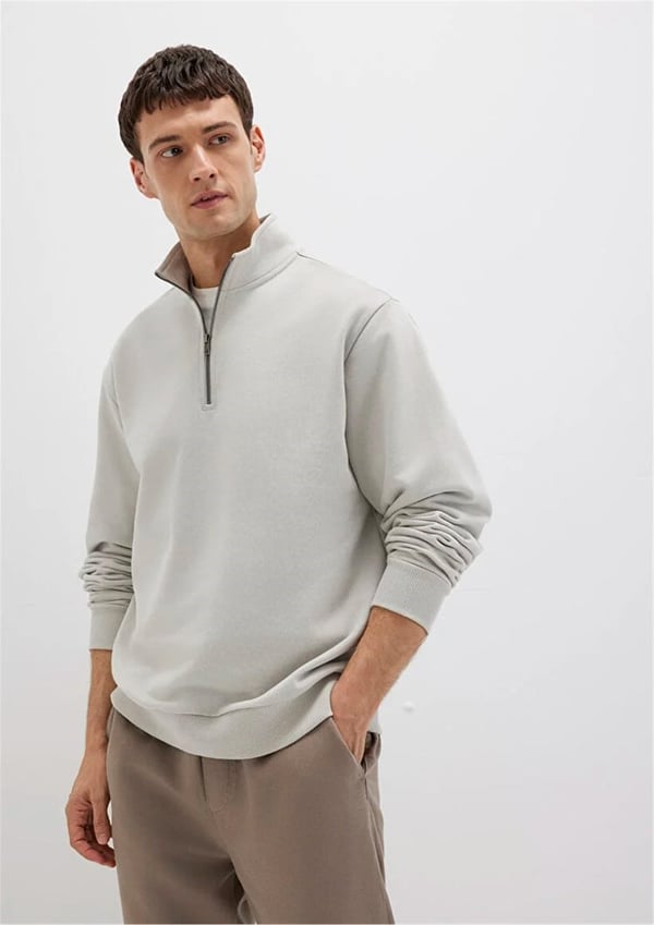 Mavi HALF ZiP SWEATSHiRT Acik Gri Gri Erkek Sweatshirt