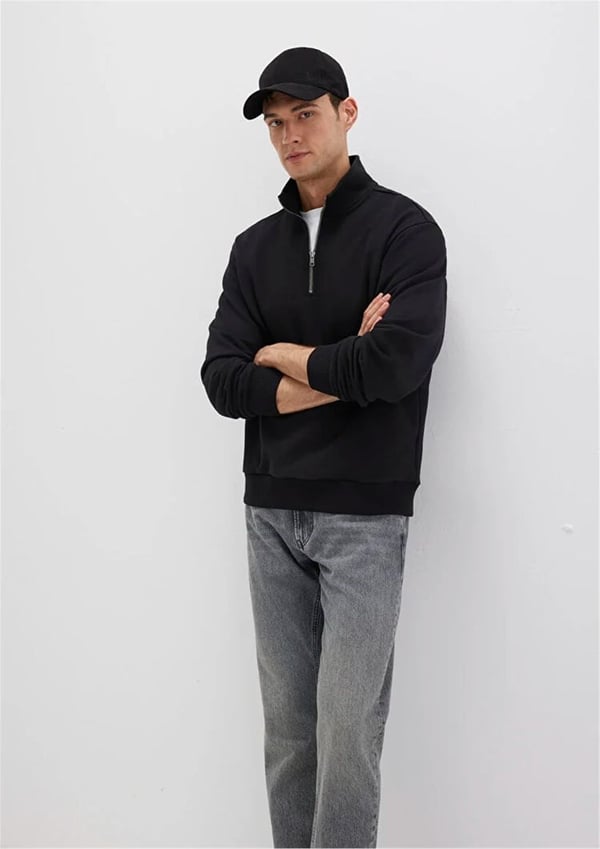 Mavi HALF ZiP SWEATSHiRT Siyah Siyah Erkek Sweatshirt
