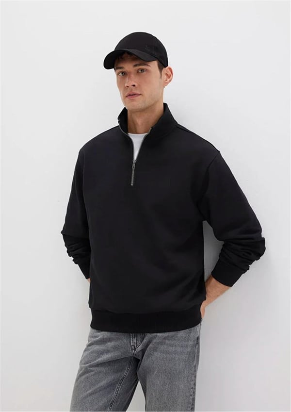 Mavi HALF ZiP SWEATSHiRT Siyah Siyah Erkek Sweatshirt