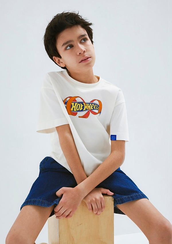 Mavi HOT WHEELS BASKILI TİŞÖRT Kırık Beyaz Kırık Beyaz Erkek Çocuk T-Shirt
