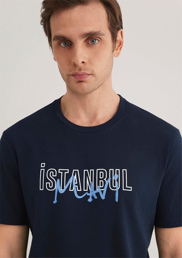 Mavi İSTANBUL BASKILI TİŞÖRT Gece Lacivert Lacivert Erkek T-Shirt
