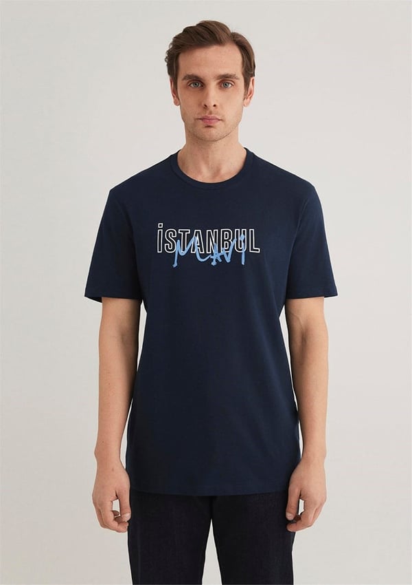 Mavi İSTANBUL BASKILI TİŞÖRT Gece Lacivert Lacivert Erkek T-Shirt