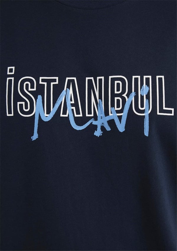 Mavi İSTANBUL BASKILI TİŞÖRT Gece Lacivert Lacivert Erkek T-Shirt