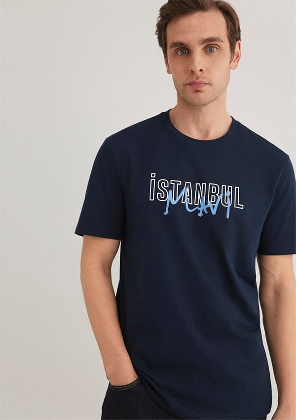 Mavi İSTANBUL BASKILI TİŞÖRT Gece Lacivert Lacivert Erkek T-Shirt