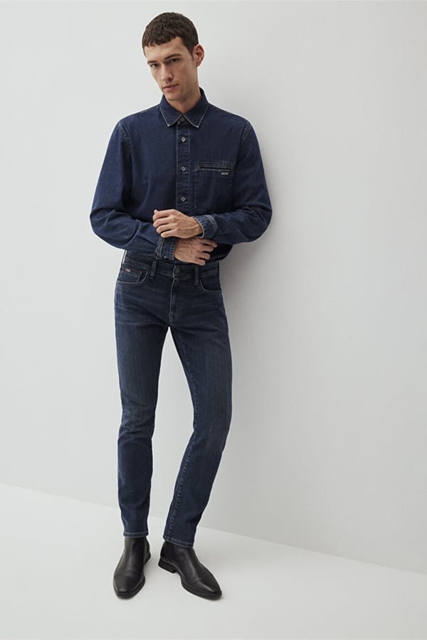 Mavi JAKE Faded indigo Mavi Black Denim Erkek Kot Pantolon