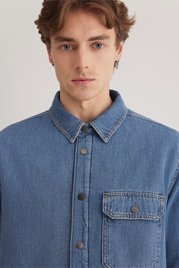 Mavi JEREMY Mid Blue Sherpa Classic Denim Denim Erkek Gömlek