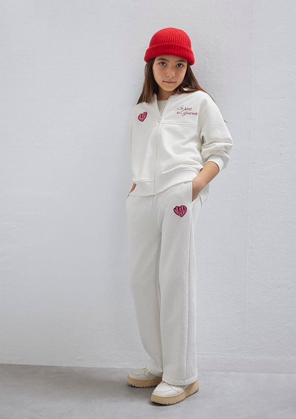 Mavi KALP BASKILI FULL ZIP SWEATSHIRT Kırık B Beyaz Kız Çocuk Sweatshirt