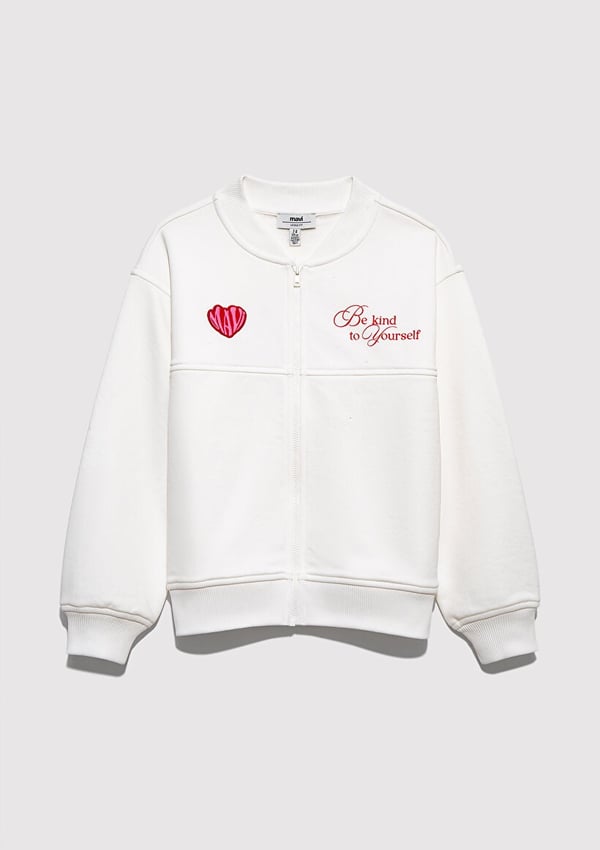 Mavi KALP BASKILI FULL ZIP SWEATSHIRT Kırık B Beyaz Kız Çocuk Sweatshirt