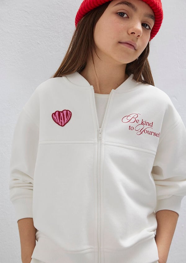 Mavi KALP BASKILI FULL ZIP SWEATSHIRT Kırık B Beyaz Kız Çocuk Sweatshirt