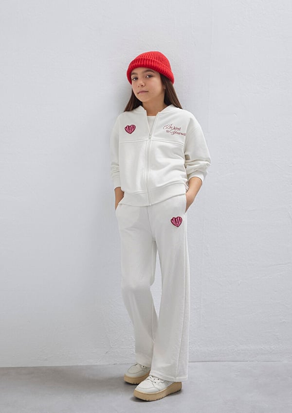 Mavi KALP BASKILI FULL ZIP SWEATSHIRT Kırık B Beyaz Kız Çocuk Sweatshirt
