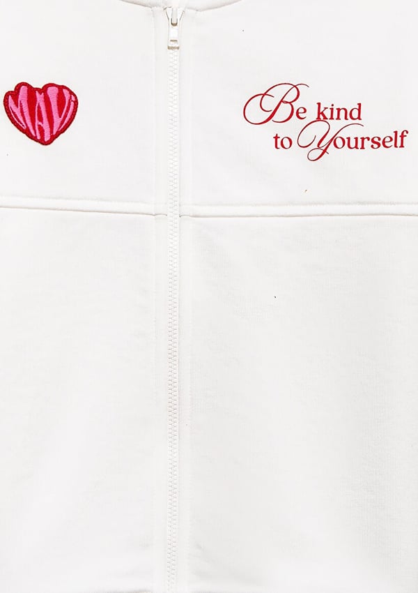 Mavi KALP BASKILI FULL ZIP SWEATSHIRT Kırık B Beyaz Kız Çocuk Sweatshirt