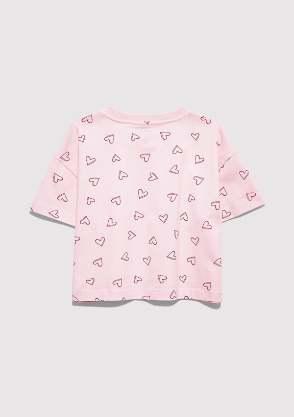 Mavi KALP BASKILI TİŞÖRT Tatlı Pembe Pembe Kız Çocuk T-Shirt