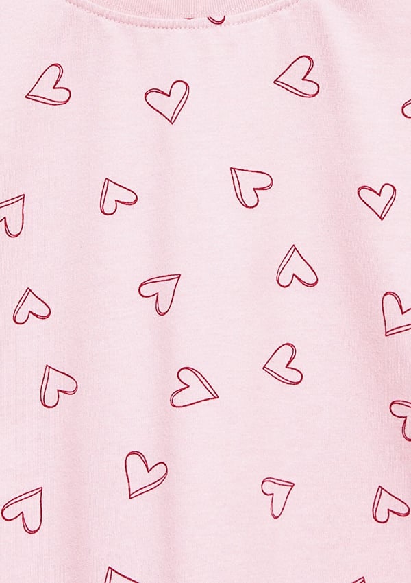 Mavi KALP BASKILI TİŞÖRT Tatlı Pembe Pembe Kız Çocuk T-Shirt