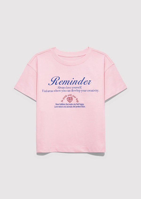 Mavi KALP BASKILI TİŞÖRT  Tatlı Pembe Pembe Kız Çocuk T-Shirt