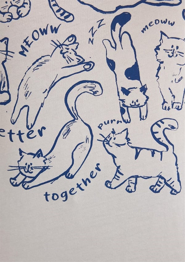 Mavi KEDi BASKiLi GRAFiK TİŞÖRT Kirik Beyaz Beyaz Kadın T-Shirt