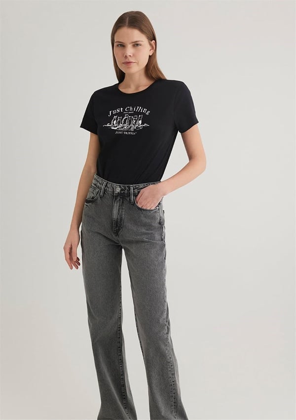 Mavi KEDi BASKiLi GRAFiK TİŞÖRT Siyah Siyah Kadın T-Shirt