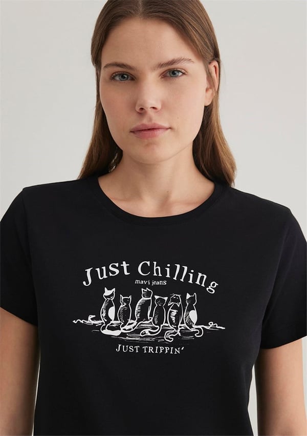 Mavi KEDi BASKiLi GRAFiK TİŞÖRT Siyah Siyah Kadın T-Shirt