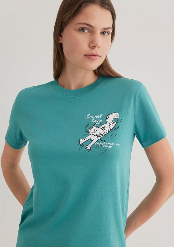 Mavi KEDi BASKiLi TİŞÖRT Bristol Blue Turkuaz Kadın T-Shirt