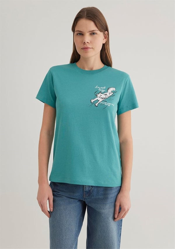 Mavi KEDi BASKiLi TİŞÖRT Bristol Blue Turkuaz Kadın T-Shirt