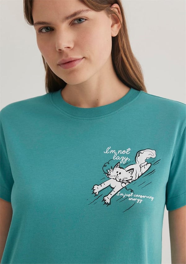 Mavi KEDi BASKiLi TİŞÖRT Bristol Blue Turkuaz Kadın T-Shirt