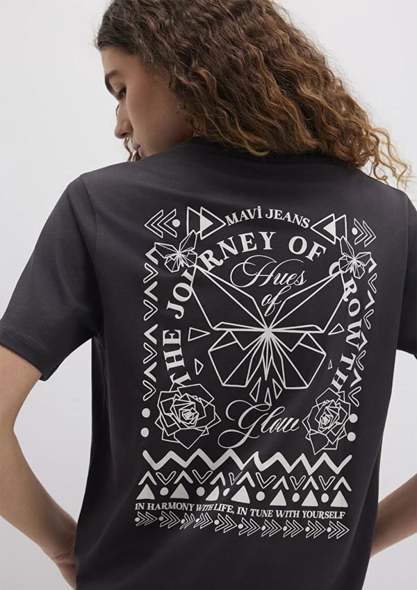 Mavi KELEBEK BASKiLi TİŞÖRT Kömür Antrasit Kadın T-Shirt
