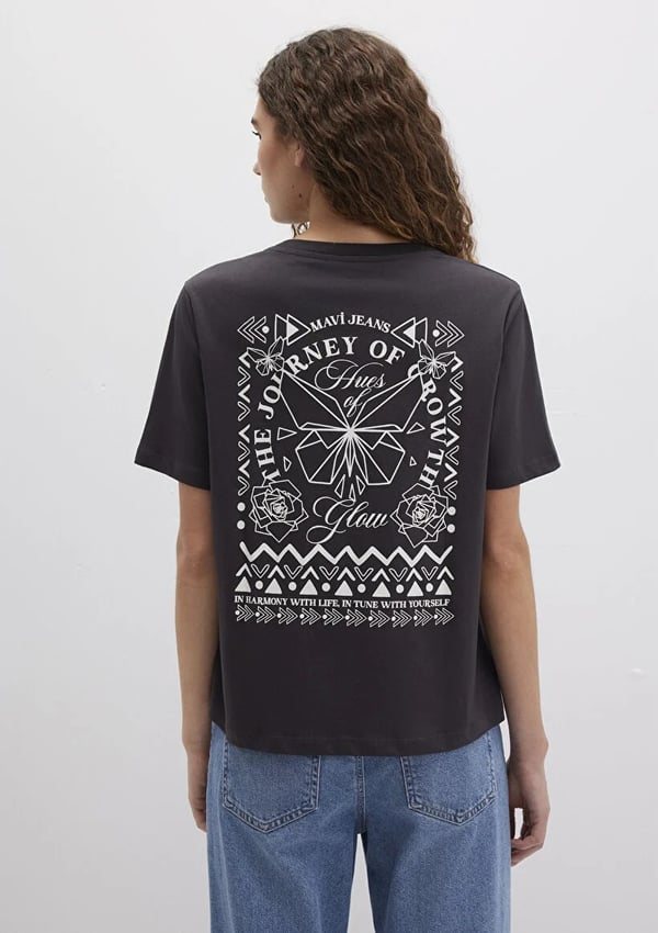 Mavi KELEBEK BASKiLi TİŞÖRT Kömür Antrasit Kadın T-Shirt