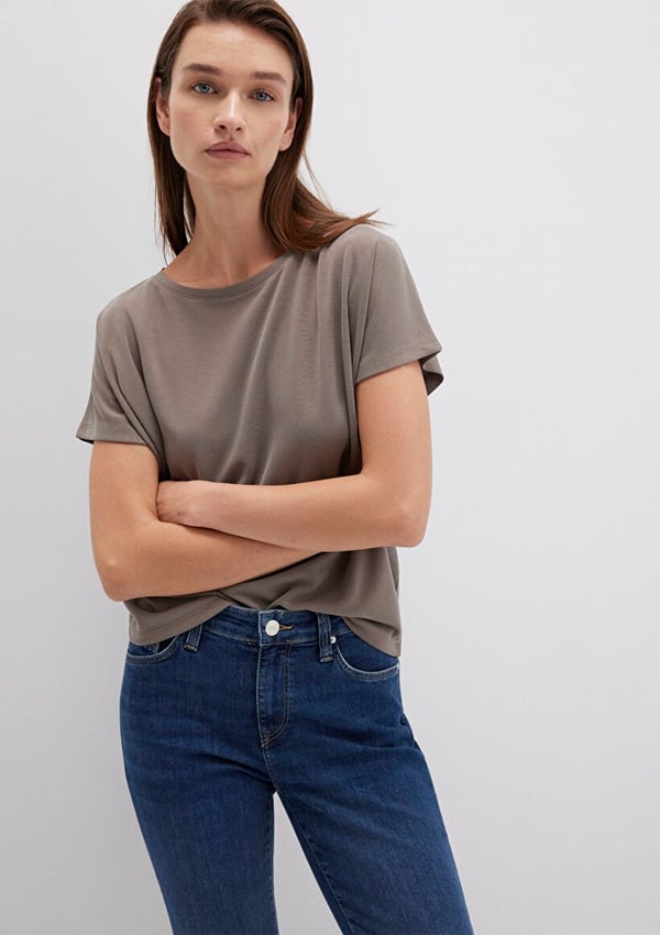 Mavi KiSA KOL TİŞÖRT Mantar Kahve Kahverengi Kadın T-Shirt