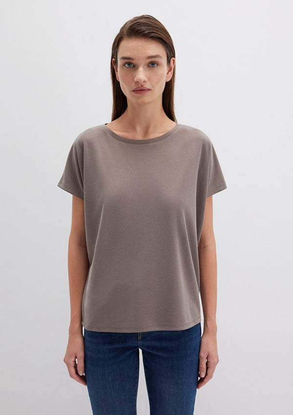Mavi KiSA KOL TİŞÖRT Mantar Kahve Kahverengi Kadın T-Shirt